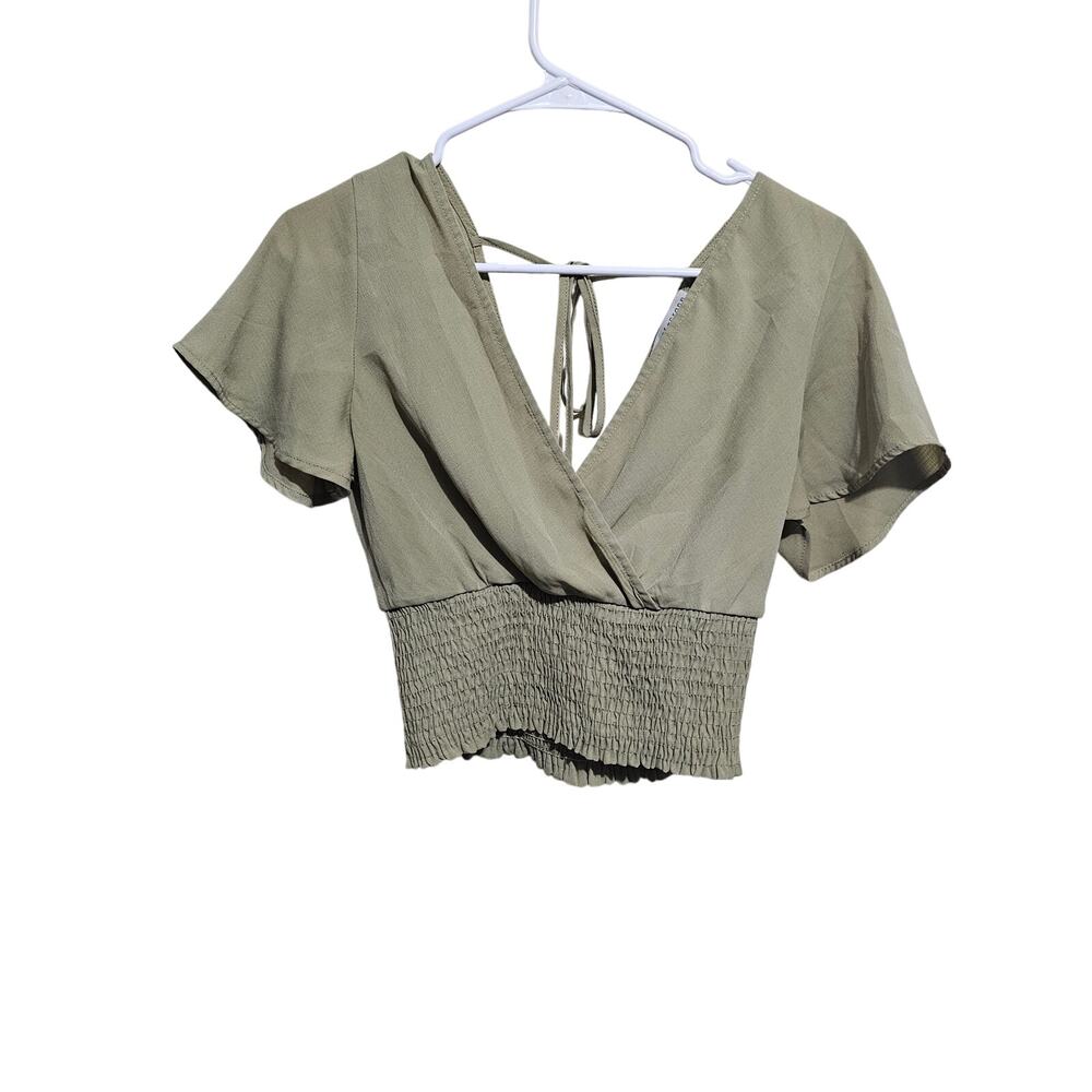 Paper Crane Crop Top Womens Size Small Smocked Waist Flutter Sleeve(942)